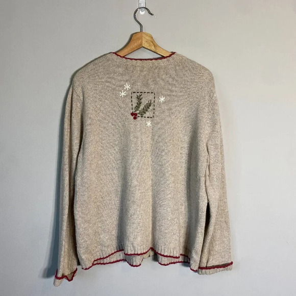 Vtg Croft & Barrow Ice Skating Christmas Wool Angora Full Zip Sweater Women's L - Picture 3 of 15